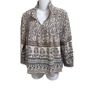 See by Chloe Mix Print Artsy Top Blouse 100%Silk Breezy‎ Boho Festival Brown 6